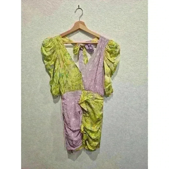 For Love And Lemons Dubois Mixed Print Ruched Mini Dress SZ Small - Picture 2 of 4